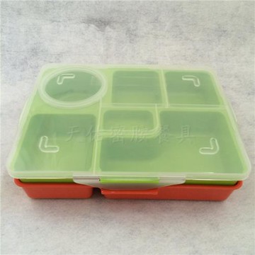 PP料6格快餐盒 學校食堂套餐盒 公司員工六格分餐盒 帶湯格快餐盒