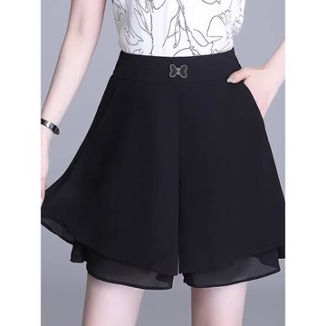 雪紡闊腿褲女夏薄款新款短褲裙時尚顯墜感五分褲百搭休閑褲潮手套