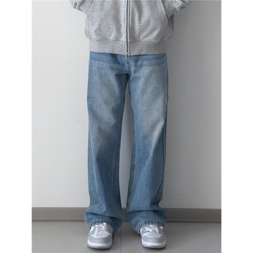 【阿XIAN】藍色水洗直筒牛仔褲2025春夏新款復古垂感休閑闊腿長褲