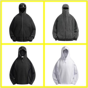 2024新款秋冬潮流男女裝眼鏡洗水灰開衫純色個性拉鏈連帽衛衣