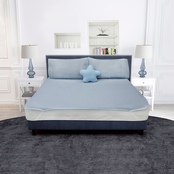 【多利寶寢具】INDIAN 簡約條紋涼感紗冰晶COOL涼墊-單人-藍