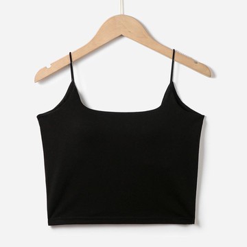 JS - 超細肩帶中短版BRA TOP/附罩杯上衣-黑色