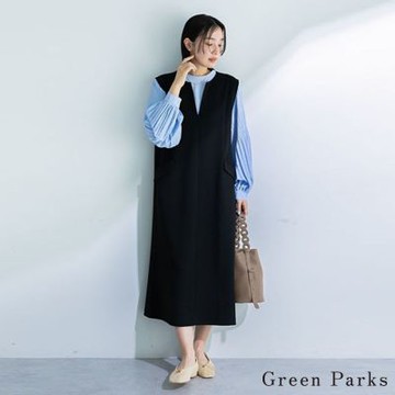 〈Green Parks〉俐落小V領兩側口袋剪裁背心洋裝