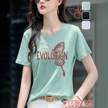 竹節棉圓領美式字母蝴蝶印花上衣(3色) M-3XL【754968X】【現+預】☆流行前線☆