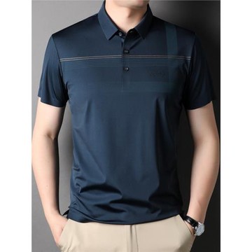 2025夏季新款冰絲男士翻領短袖t恤商務休閑男裝半袖POLO衫體恤衫