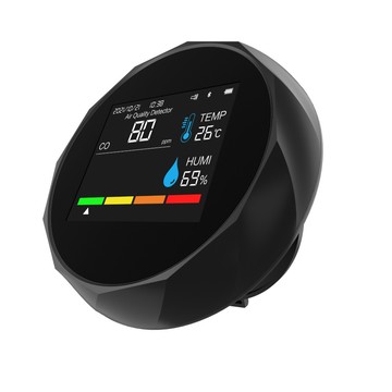 2CO5TB 六合一APP一氧化碳CO檢測儀 CO2/TVOC/溫溼度/甲醛檢測 60天存儲 兼容蘋果安卓  黑色 （帶