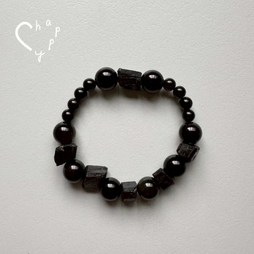 摩羯座生日快樂!【C happy】微笑黑色系水晶手鏈_保平安避邪擋煞_送男生首選