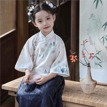 限時賞味民國小姐衫倒大袖上衣女童兒童夏季小女孩春染山茶
