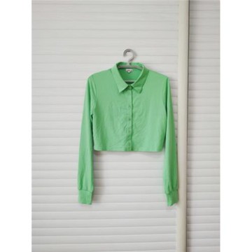 歐美外貿原單女春秋長袖短款露臍T恤POLO領涼感速干莫代爾棉t夏季