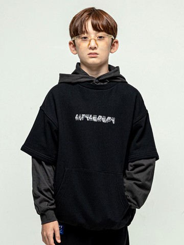 Layered Double-Layer Terry Cloth T-shirt [Black]