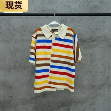 【現貨】MONA條紋t恤女夏季新款撞色拼接寬松百搭顯瘦短袖polo衫