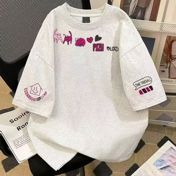 純棉短袖T恤男 夏季薄款美式圓領短袖男 五分袖 印花短袖T恤男 青少年短袖 情侶短袖 純棉T恤 寬松大尺碼短袖 短袖男