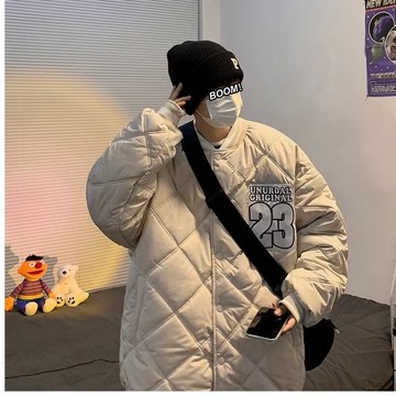新款美式菱形棉服男 冬季加厚棉衣男 百搭情侶寬鬆棉襖外套