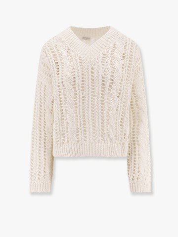 Jute and cotton cable & mesh sweater - BRUNELLO CUCINELLI - gender_Woman