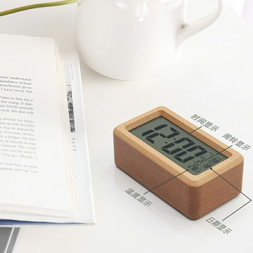 實木多功能鬧鐘簡約北歐日系學生用智能高中宿舍夜光床頭電子時鐘