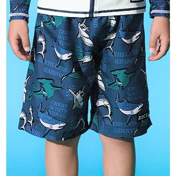 日本 ZOOLAND - 抗UV 童趣印花海灘褲／泳褲(含內褲)-鯊魚-深藍