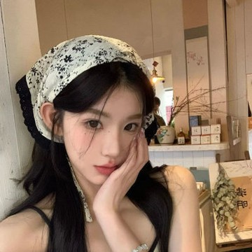 【台灣有貨】實拍 獨愛新中式水墨頭巾2024田園新款包頭時尚三角法式復古絲巾