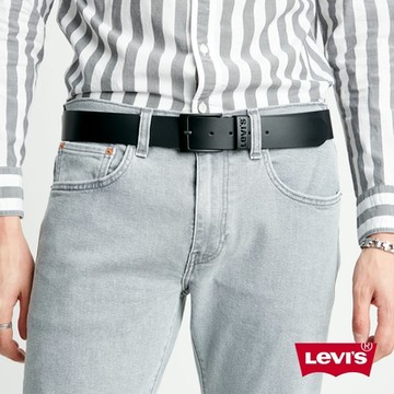 Levis 男款 真皮皮帶 / 簡約金屬釦頭 X 精工鐫刻Logo 黑 熱賣單品