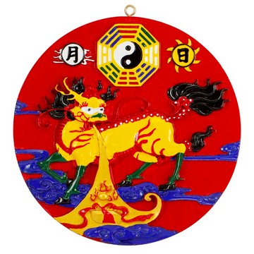 慈緣正堂 桃木麒麟八卦鏡家用門口彩繪窗戶 浮雕掛大門客廳掛陽臺