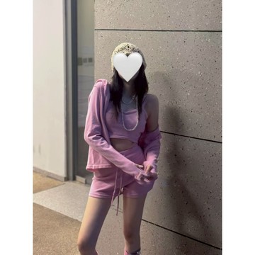 現貨 超多色任妳挑🌈韓系 挺版針織面料 連帽針織外套+下抽繩背心+短褲  set 針織三件套 休閒套裝 連帽套裝