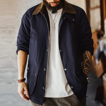 馬登工裝 美式復古Safari遊獵裝夾克防水藍色vintage風衣外套男秋