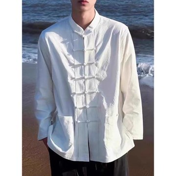 中國風立領盤扣襯衫太極服男秋季新中式長袖襯衣中山唐裝短袖外套