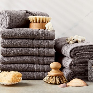 SOFT TOUCH Bath&Living 線條邊框純棉毛巾 150克 30支  10條  灰色