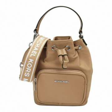 MICHAEL KORS 銀字LOGO 尼龍拉束斜背小水桶包(卡其)
