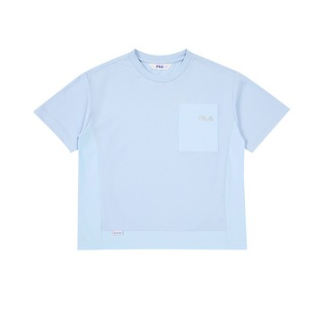 FILA KIDS 童口袋拼接短袖圓領T恤-藍色 1TEA-4308-BU