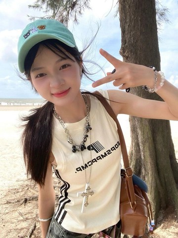 美式復古字母印花無袖背心女夏季修身收腰顯瘦純棉 夏季背心 無袖背心女 辣妹吊帶上衣潮  6Y