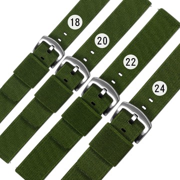Watchband / 18.20.22.24 mm / 各品牌通用 快拆錶耳 時尚指標 休閒尼龍帆布錶帶 軍綠色804-31-GN-S