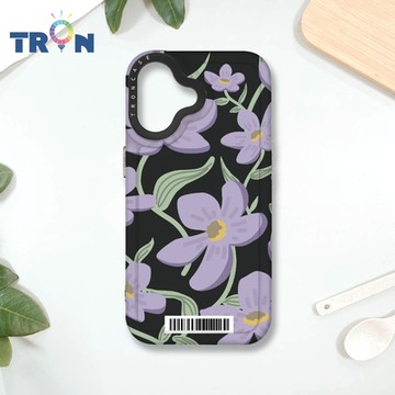TRON IPHONE 16 平塗手繪花朵B款 防摔 MAGSAFE 磁吸 太空載具殼 透黑 手機殼