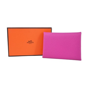Hermes 愛馬仕 Calvi Duo 邁索爾山羊皮內裡釦式卡夾(L3玫瑰紫)