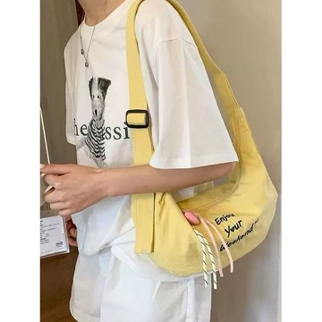 🔥臺灣出貨🔥休閒尼龍帆布包包女2025新款潮時尚韓國字母馬鞍包百搭斜挎餃子包