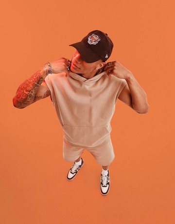 ASOS DESIGN heavyweight oversized sleeveless hoodie in beige-Neutral