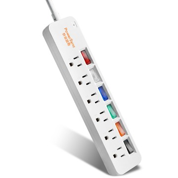PowerSync 6開6插彩色開關防雷擊延長線/1.2m(TS6C9012)