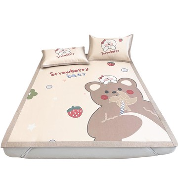 冰絲涼席三件套家用冰絲席單人學生宿舍席子1.5米可水洗折疊夏季2