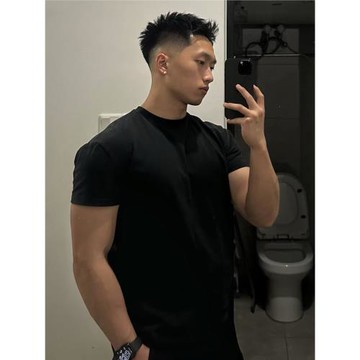 Light Weight新款男收袖口正肩短袖美式小領口重磅t恤顯肌肉健身