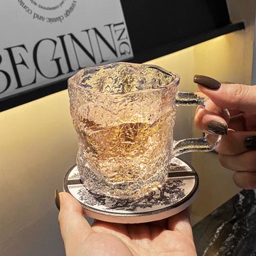 帶把玻璃杯套裝家用待客耐熱喝水杯帶收納架輕奢高檔早餐牛奶杯子