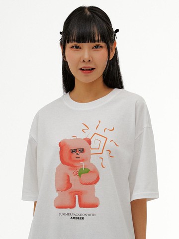Vacation bear Over fit T Shirts AS1122 (White)