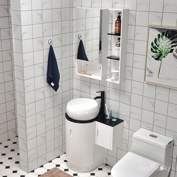 全臺可上門安裝 開立統編 圓形小戶型浴室櫃組閤衛生間洗臉盆洗漱臺洗手臺洗麵池迷你42公分