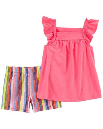 Kid Girls 2-Piece Pink Flutter Sleeve Top & Shorts Set