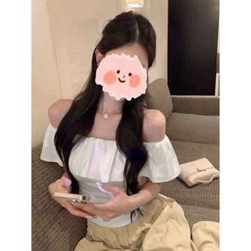 🌈ATC✨純欲風短袖女  白色一字肩短袖T恤女2026夏日新款純欲風荷葉邊高級甜美辣妹上衣
