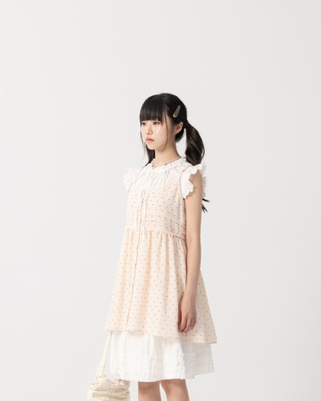 植絨點點蕾絲剪接設計細肩罩衫背心 三色售