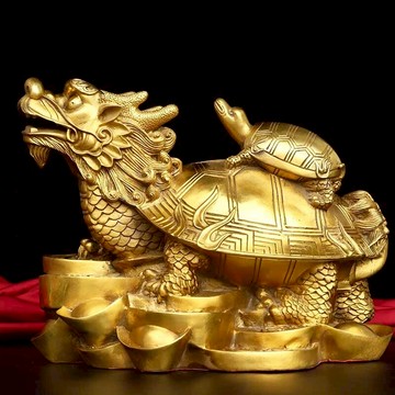 純黃銅母子龍龜擺件招財?宅八卦金錢龜風水開運家居裝飾工藝品
