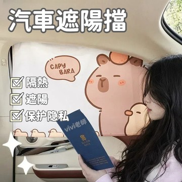 【臺灣出貨】卡皮巴拉汽車遮陽簾可愛卡通車用軌道式遮陽簾隱私簾夏季防曬隔熱遮陽擋車簾