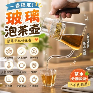 玻璃泡茶壺 懶人沖泡壺 一體式茶壺 附濾網 分茶器 家用辦公 耐熱玻璃茶具 沖茶器 泡茶壺 [一壺搞定]