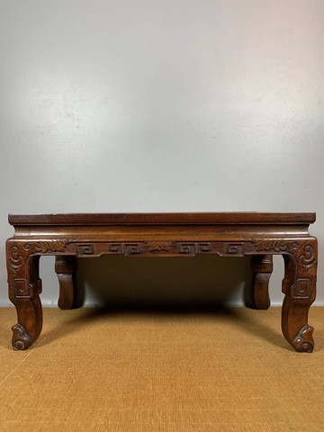 古玩古董新款全品花梨木浮雕回紋茶桌民俗懷舊老物件裝飾收藏品