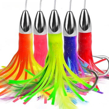 【TTFF】5.9英寸拖釣路亞餌 15cm/48g鋅合金金屬頭花枝魷魚須軟餌子彈頭帶漁線海釣魚餌漁具現貨批發