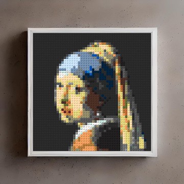 【裝飾】積木名畫掛畫: 戴珍珠耳環的少女 - 楊維梅爾 插畫